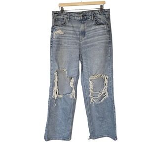 American Eagle Outfitters Women's Light Blue Distressed Straight Leg Jeans